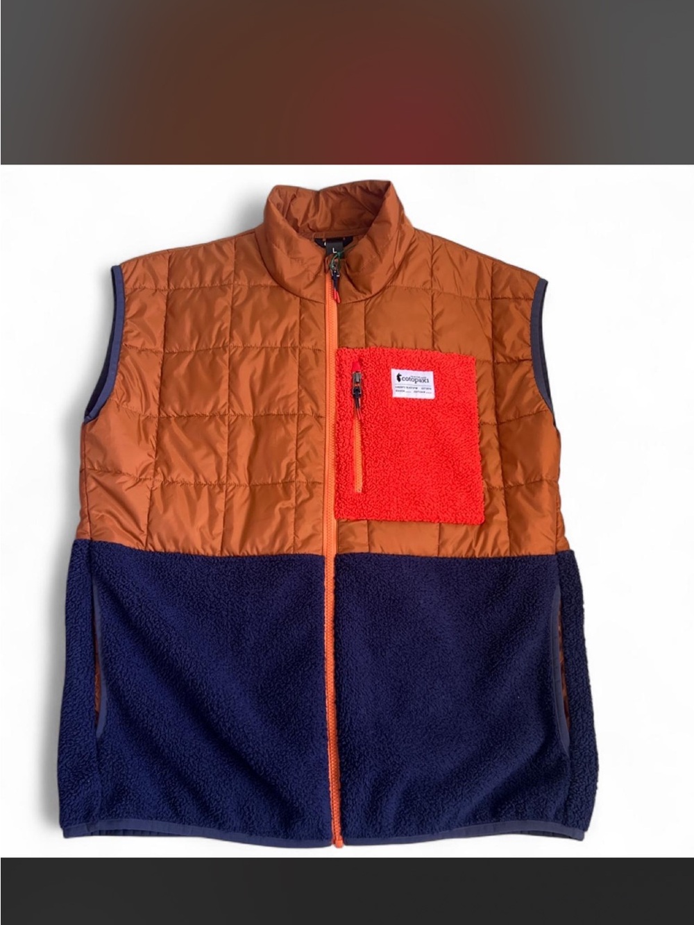 Cotopaxi Trico Hybrid Vest Large Mens Chestnut Puffer Fleece Gilet Colorblock